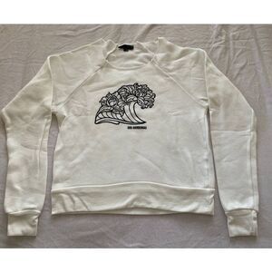 NWOT RARE! Dos Gardenias Pullover Sweatshirt White w/Black Wave Graphic 2 US 4